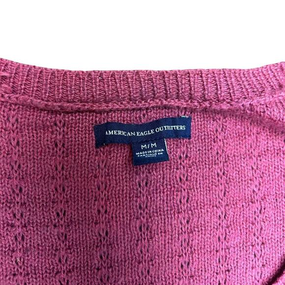American Eagle Sweater Dress Mauve 3/4 Sleeve Pointelle Knit Mini size Medium - Picture 7 of 8